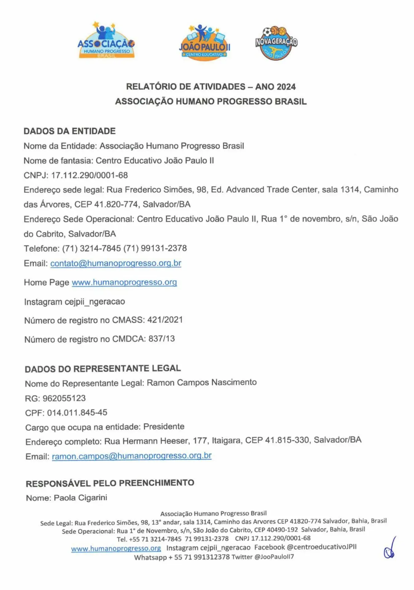 RELATORIO 2024 ASS HUMANO PROGRESSO BRASIL 2024